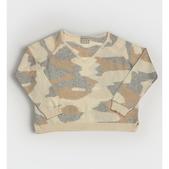 Jumper 1234 Sweaters - Jumper 1234 Camo Cashmere Sweater V Neck Beige Gray White Women's Size L